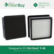2 - Dirt Devil F66 (F-66) Allergen HEPA Filters with Foam Insert. Designed by FilterBuy to fit Dirt Devil Dirt...