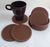 XICHEN&reg; Leather Coasters - Upscale With Coaster Holder Sleek -6 Piece Set With Holder (Chocolate Brown) N3