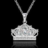 Women 925 Sterling Silver Plated Crown Fashion Pendant Necklace Chain Jewelry N5