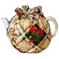 Teapot Cozy Christmas themed with red poinsettias, holly leaves for 5-8 cup teapot #405