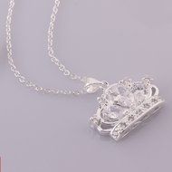 Women 925 Sterling Silver Plated Crown Fashion Pendant Necklace Chain Jewelry N6