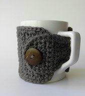 Crochet Cotton Coffee Mug Cozy Grey 16 Colors Available