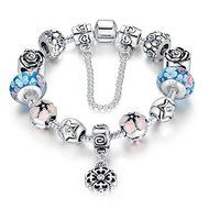 European 925 Glass Bead Charms Bracelet With Crystal Fit Women Christmas Jewelry N4