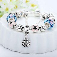 European 925 Glass Bead Charms Bracelet With Crystal Fit Women Christmas Jewelry N5