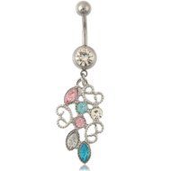 Rhinestone Dangle Body Piercing Jewelry Ball Barbell Bar Belly Button Navel Ring N16