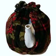 Teapot Cozy Red green plaid with Holly, Bells and Pine boughs for 5-8 cup teapot #344 N3