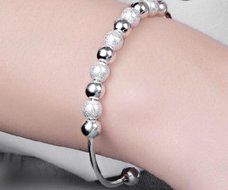 wholesale 925 silver beads bangle bracelet women fashion jewelry Christmas gift N2