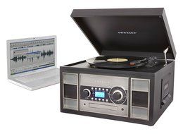 Crosley CR2413A-BK Memory Master II Turntable with Radio, CD Player/Recorder, Cassette and Aux-In, Black N3