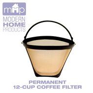 Permanent 12-Cup Cone Shape Gold Tone Coffee Filter Fits All Coffee Makers Using #4 Cone Filters