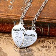 2PCS/SET Mother Daughter Silver Love Heart Pendant Necklace Chain Family Gift N3