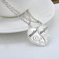 2PCS/SET Mother Daughter Silver Love Heart Pendant Necklace Chain Family Gift N4