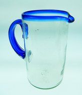 Mexican Glass Margarita or Juice Pitcher, Blue Rim, Straight 1.75 Quarts 56 oz.