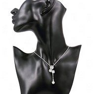 Women 925 Sterling Silver Long Chain Flower Pendant Crystal Necklace Jewelry N5