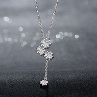 Women 925 Sterling Silver Long Chain Flower Pendant Crystal Necklace Jewelry N6
