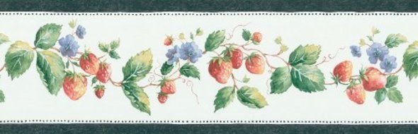 Brewster 499-06910 Strawberry Border Wallpaper, Dark Green by Brewster