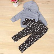 Clothes Set ,BeautyVan Newborn Baby Arrows Print Girl Boy Hooded Tops +Long Pants Outfits Set Clothes (12M, Gray) N3