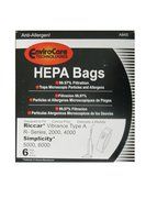 6 Riccar Vibrance Simplicity 5000, 6000 Type a Hepa Bags, Commercial, Canister Vacuum Cleaners, S6-3, S6-12, C13...