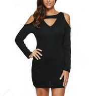 Women Dress,Haoricu Fall Women Sexy V-collar Strapless Skull Hollow Long-sleeved Dress N2