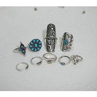 Vintage 9PCS/Set Silver Punk Ring Womens Retro Geometry Finger Rings Boho Style N6