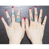 Vintage 9PCS/Set Silver Punk Ring Womens Retro Geometry Finger Rings Boho Style N7