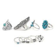 Vintage 9PCS/Set Silver Punk Ring Womens Retro Geometry Finger Rings Boho Style N9