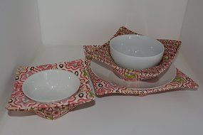 Microwave Bowl Cozies // Reversible Set of 3 // 1 Small Bowl Cozy // 1 Medium Bowl Cozy // 1 Dinner Plate // Pear... N4