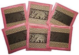 Chic Nature Reed Elephant Collection 6-piece Handmade Coaster Set, Assorted Color (Brown #3) N4