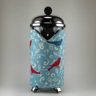 French Press Cozy Cover, 8 cup, Insulated Coffee Cozy, Blue, Red, White Bird Theme
