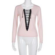 Bandage Blouse,Laimeng Women Cotton Blend Autumn Winter Strap Casual Shirt T-shirt Top Blouse (M, Gray) N3