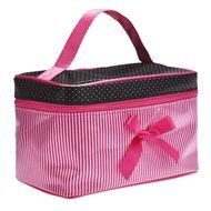 Cosmetic Bag, Bolayu Square Bow Stripe (Hot Pink) N9