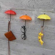 Toyofmine 3Pcs Colorful Umbrella Wall Hook Key Hair Pin Holder Organizer Decorative Decor (red pink yellow) N7