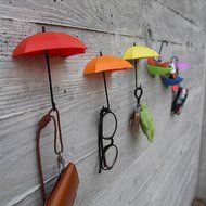 Toyofmine 3Pcs Colorful Umbrella Wall Hook Key Hair Pin Holder Organizer Decorative Decor (red pink yellow) N8