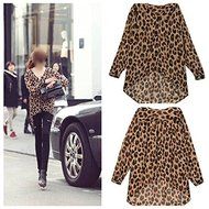 Fashion Women's Lady Chiffon Leopard Print Shirt Tops Long Sleeve Irregular Hem Blouse Brown Loose Shirt by TO_GeT...