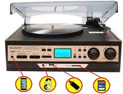 Boytone BT-27R-C Bluetooth connection 3-Speed Stereo Turntable, 2 built in Speakers Digital LCD Display AM/FM...