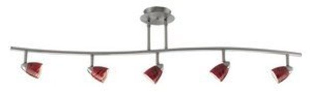 Cal Lighting SL-954-5-BSBRED Track Lighting with Blood Red Shades, Brushed Steel Finish by Cal