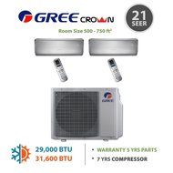 Gree MULTI18BCROWN200 - 18,000 BTU Multi21 Dual-Zone Wall Mounted Mini Split Air Conditioner with Heat Pump 220V... N9