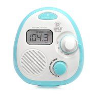 Pyle PSR14 Splash-Proof Water Resistant Mini Digital AM/FM Radio Alarm Clock with LCD Display and 3.5mm AUX Input...