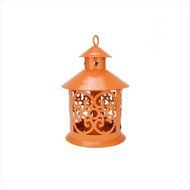 NorthLight 7.8 in. Shiny Orange Wrought Iron Ornate Candle Lantern