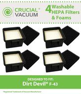 4 Dirt Devil F43 HEPA Filters and Foam Filters, Part # 2PY1105000 (2-PY1105-000) &amp; 1PY1106000, Designed &amp; Engineered...