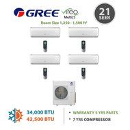 GREE Multi21 Quad-Zone VIREO Ductless Mini-Split System 42,000 BTU Inverter Heat Pump (12k, 12k, 12k, 12k Indoor... N4
