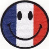 Smiley face France French flag smile retro fun applique iron-on patch new