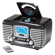 Crosley CR612-BK Corsair Retro AM/FM Dual Alarm Clock Radio with CD Player, Black