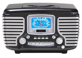 Crosley CR612-BK Corsair Retro AM/FM Dual Alarm Clock Radio with CD Player, Black N2