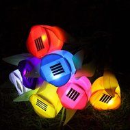 HuntGold 1X Tulip Flower Shape Solar Powered LED Lamp Outdoor Yard Garden Lawn Path Lighting(blue) N3