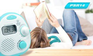 Pyle PSR14 Splash-Proof Water Resistant Mini Digital AM/FM Radio Alarm Clock with LCD Display and 3.5mm AUX Input... N3