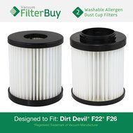 2 - Dirt Devil F-22 F-26 Washable HEPA Replacement Filters, Part # 1-LV1110-000. Designed by FilterBuy to fit...