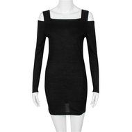 Women Dress,Haoricu Fall Women Crew Neck Long Sleeve Off Shoulder Knit Knitwear Short Mini Dress N3