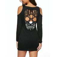 Women Dress,Haoricu Fall Women Sexy V-collar Strapless Skull Hollow Long-sleeved Dress N6