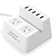 ISelector 8A / 5-Port Desktop USB Charging Station with 1700J 2 Surge Power Strip - Black N6