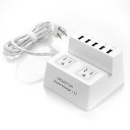 ISelector 8A / 5-Port Desktop USB Charging Station with 1700J 2 Surge Power Strip - Black N7